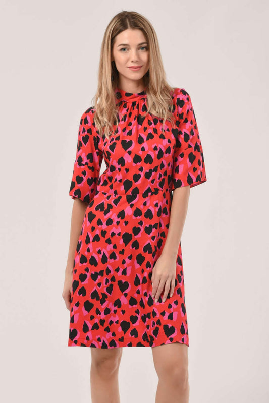 Closet London Red Heart Print A-Line Dress