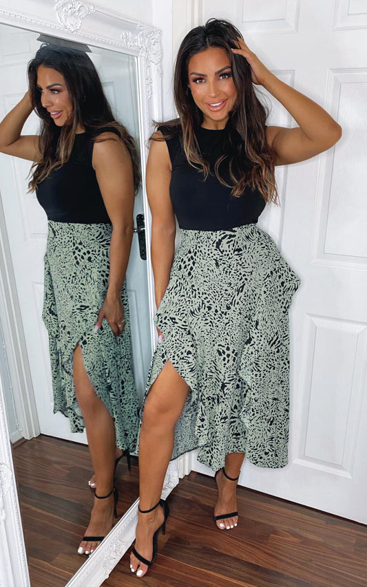 Black 2 In 1 Padded Shoulder Midi Dress