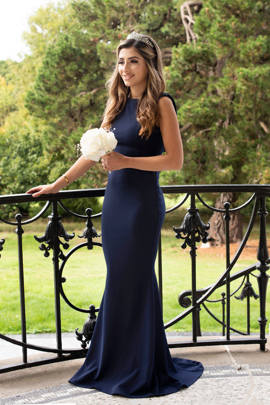 ERIS BRIDESMAID MAXI FISHTAIL DRESS IN NAVY