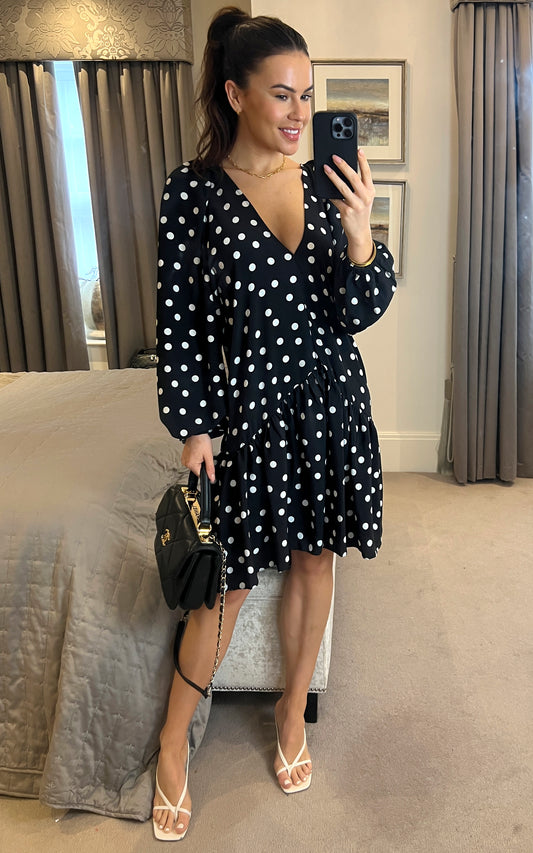 Black Polka Dot smock dress