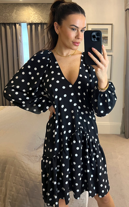 Black Polka Dot smock dress