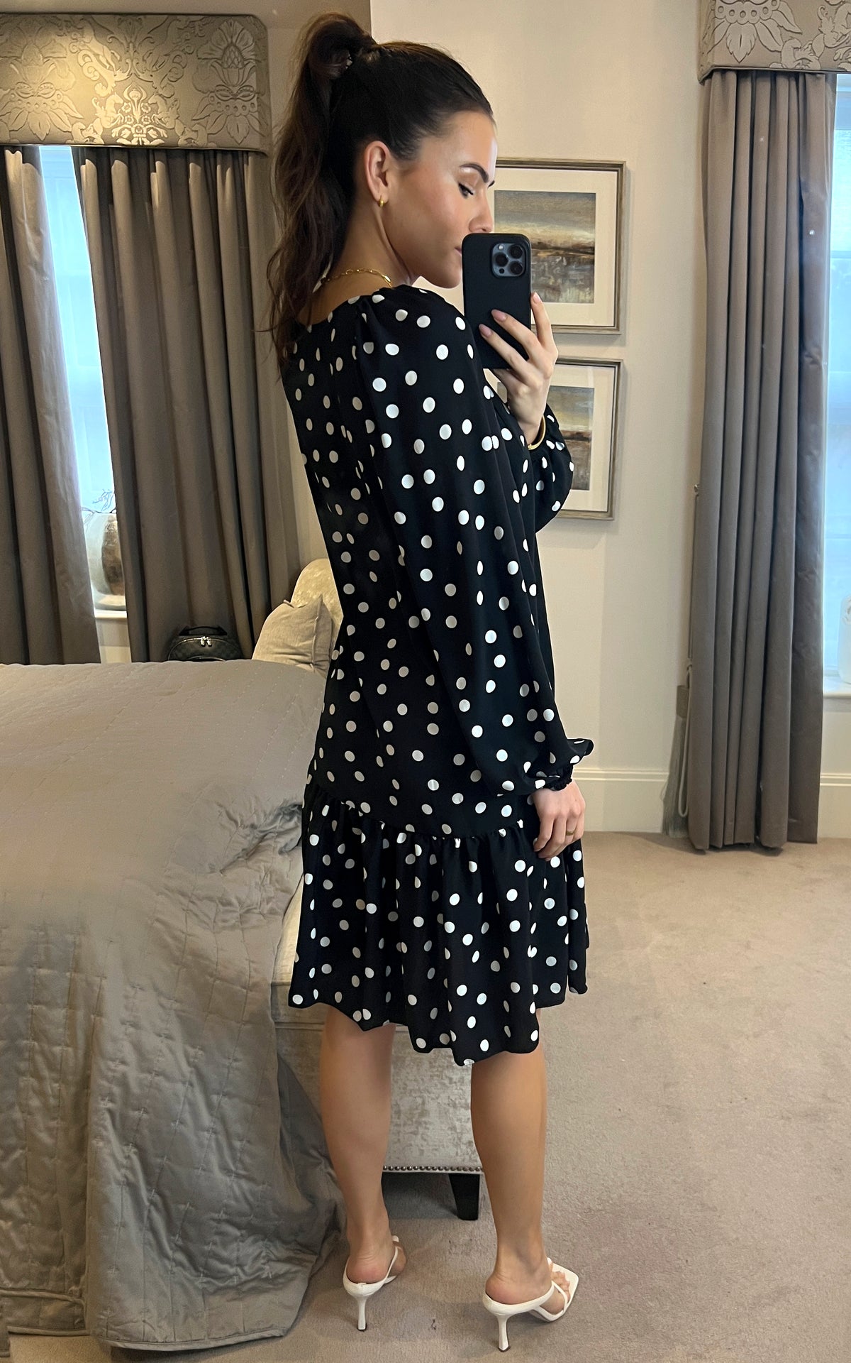 Black Polka Dot smock dress