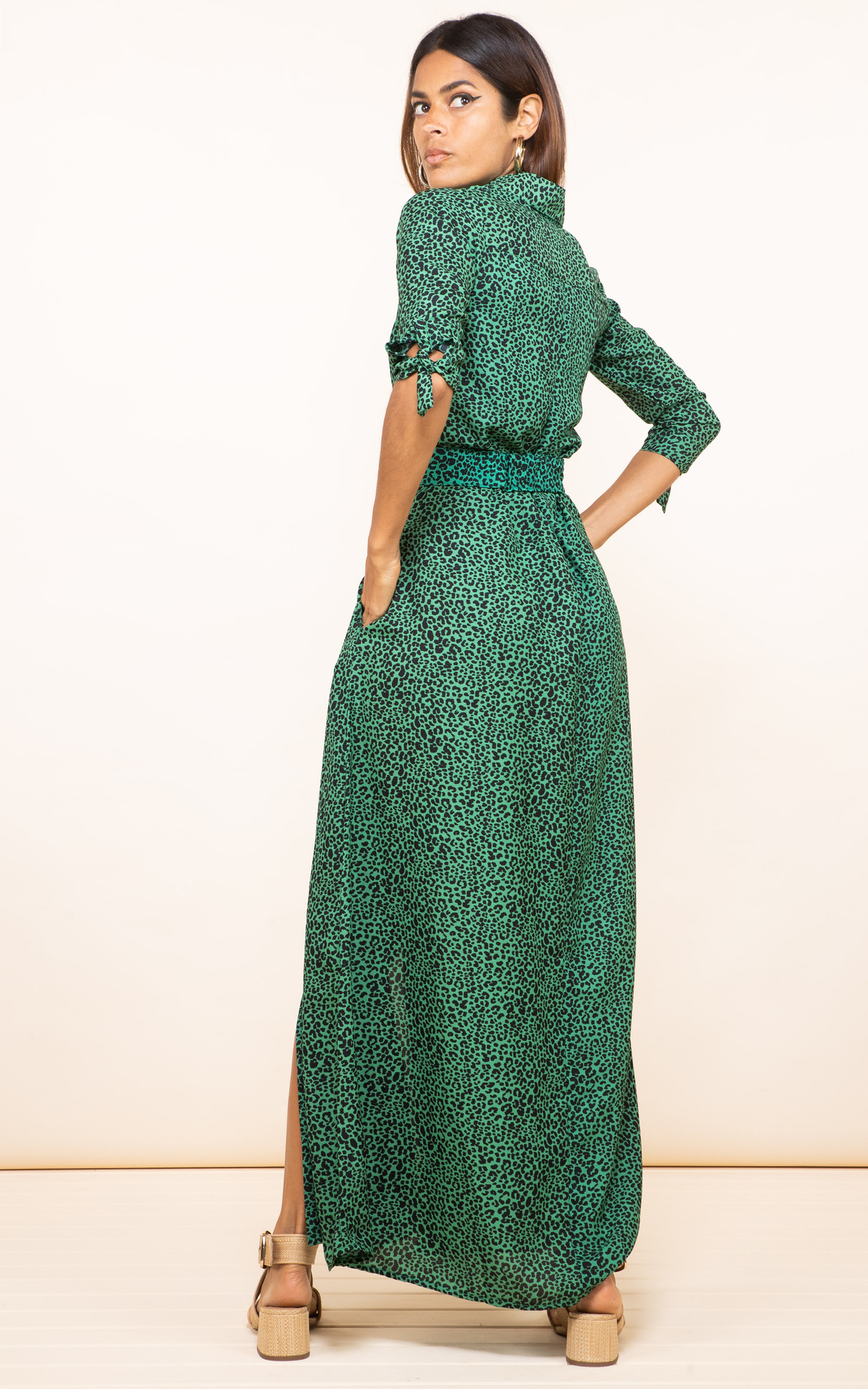 DOVE DRESS IN GREEN LEOPARD