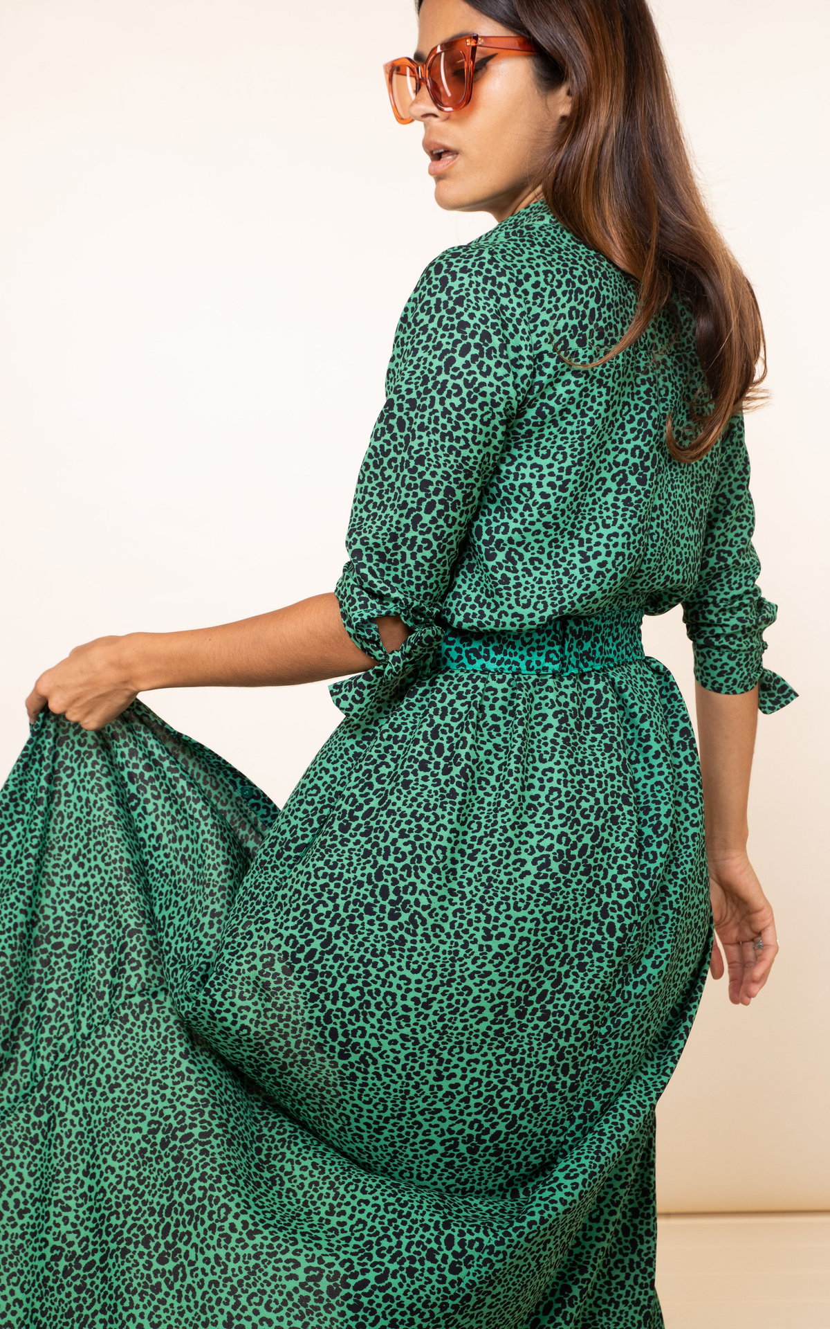 DOVE DRESS IN GREEN LEOPARD