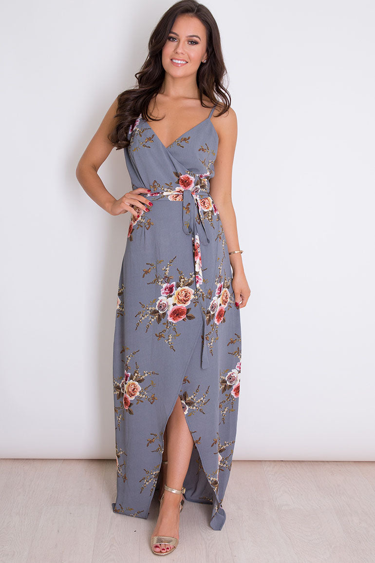 Mia Floral Wrap Maxi Grey