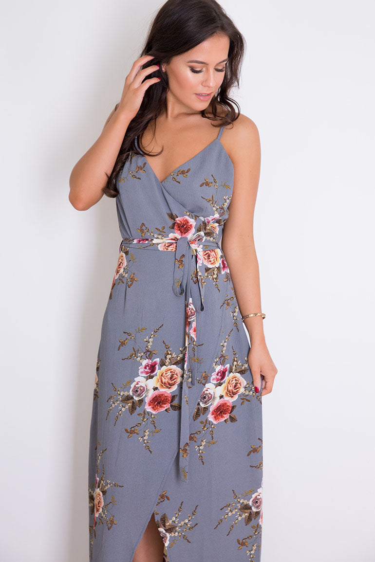 Mia Floral Wrap Maxi Grey