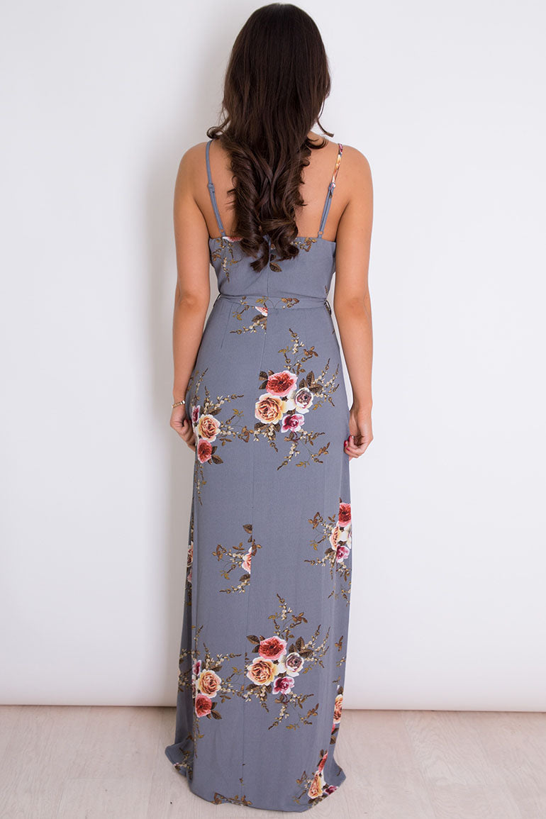 Mia Floral Wrap Maxi Grey