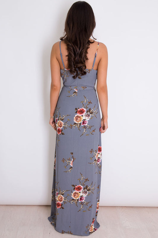 Mia Floral Wrap Maxi Grey