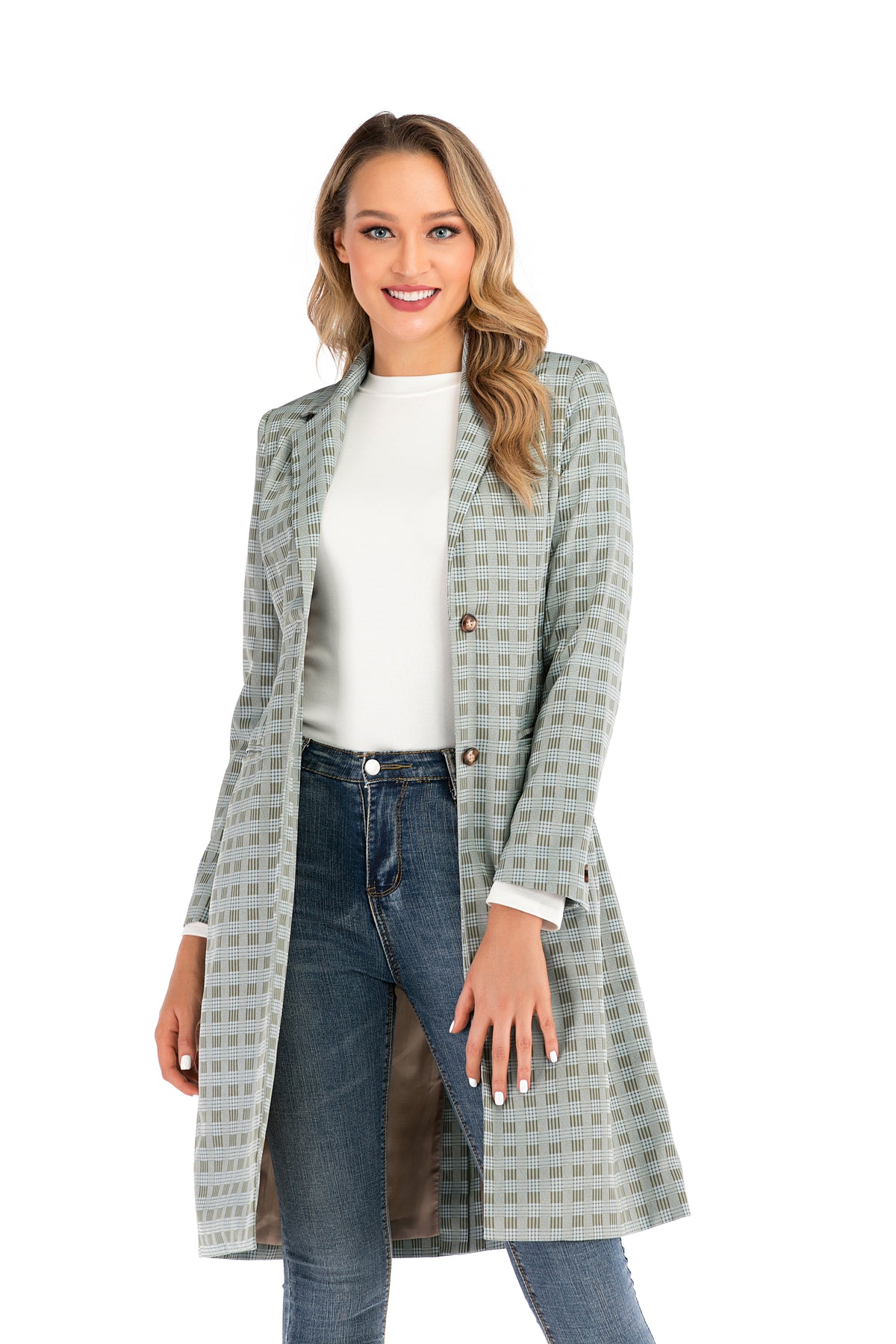 Jacket With Pocket in Grey Green Grid
