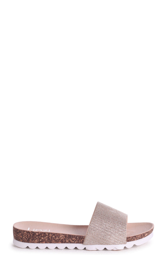 Cyprus Gold Glitter Slip On Slider With White Cleated Sole