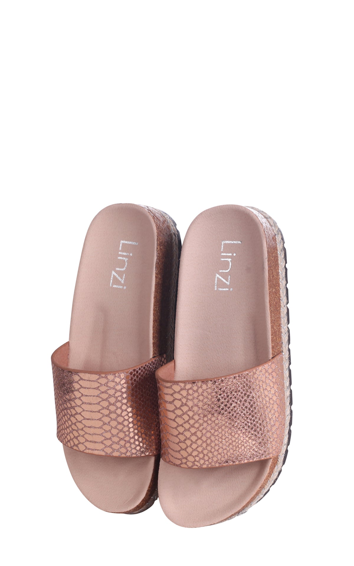 Citrus Rose Gold Snake Platform Slider With Plaited Detail