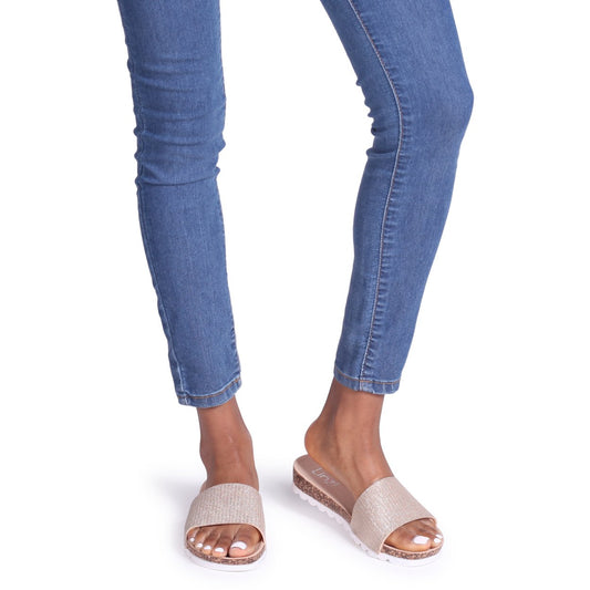 Cyprus Gold Glitter Slip On Slider With White Cleated Sole