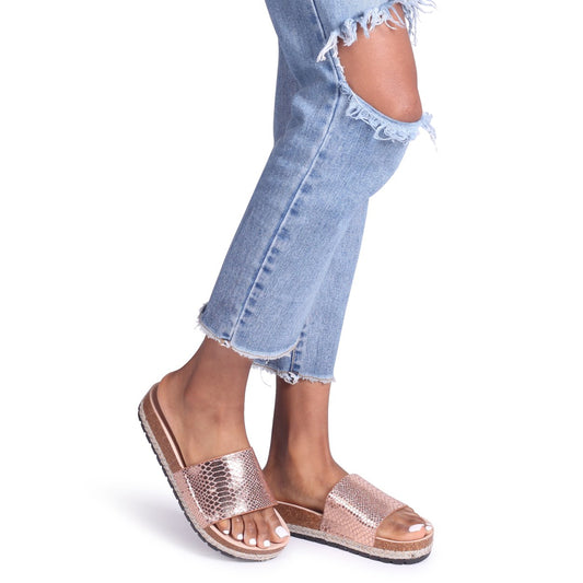 Citrus Rose Gold Snake Platform Slider With Plaited Detail