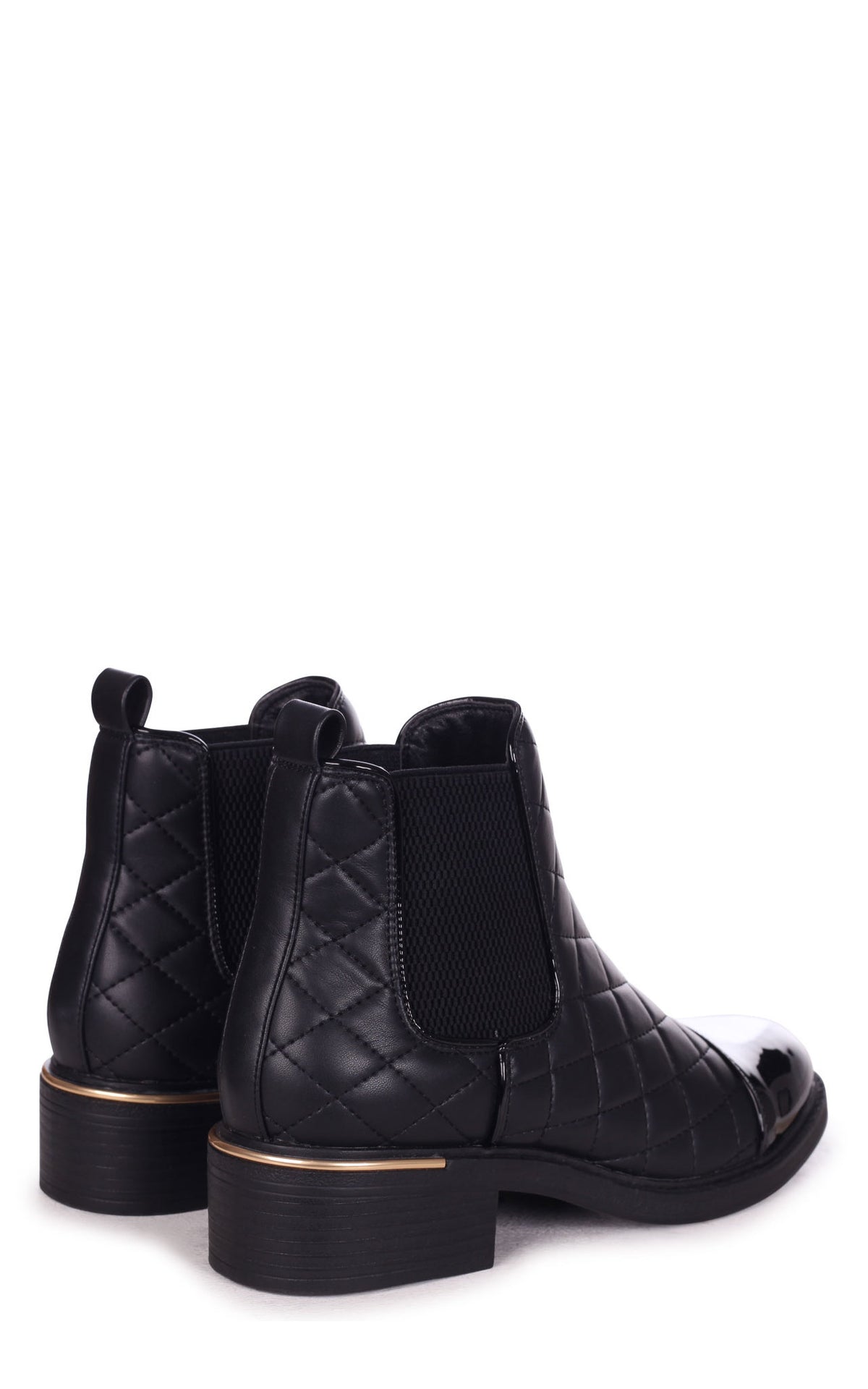 Zimi Black Nappa Quilted Chelsea Boot With Patent Toe Cap And Gold Heel Trim