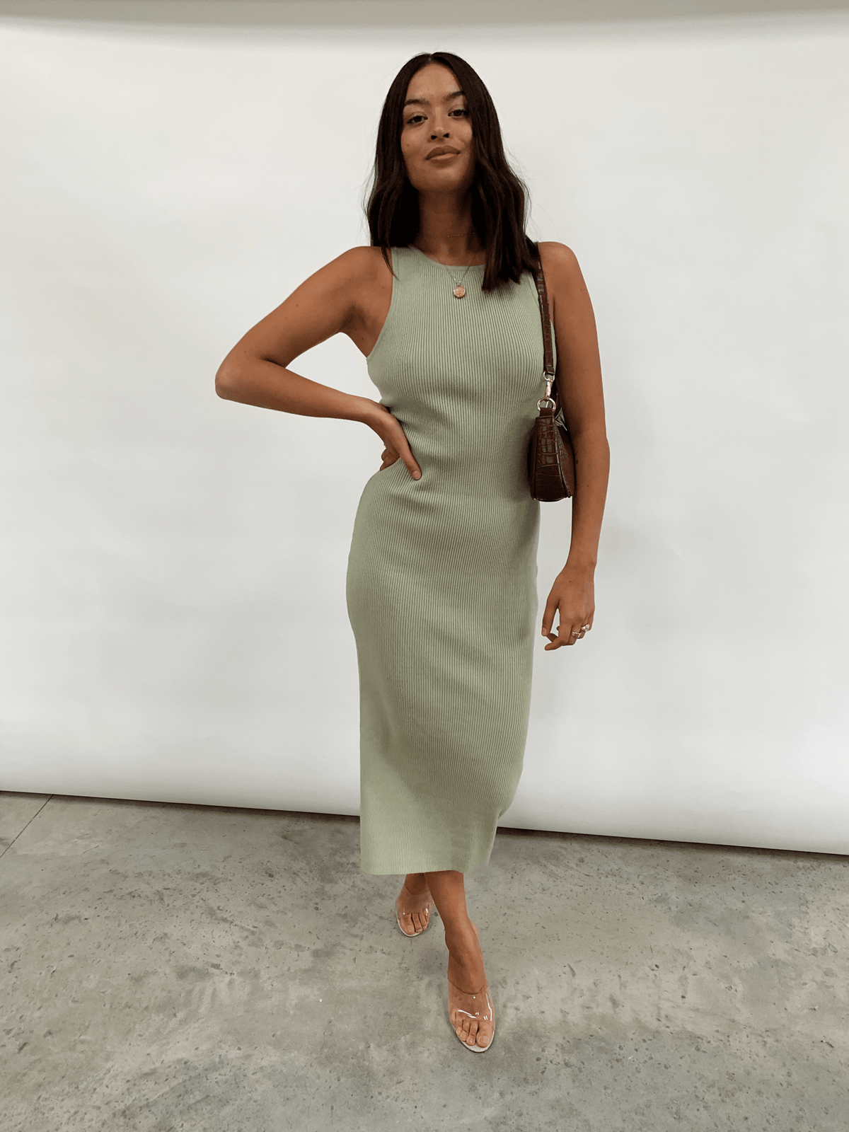 Billie Ribbed Racer Midi Dress - Olive