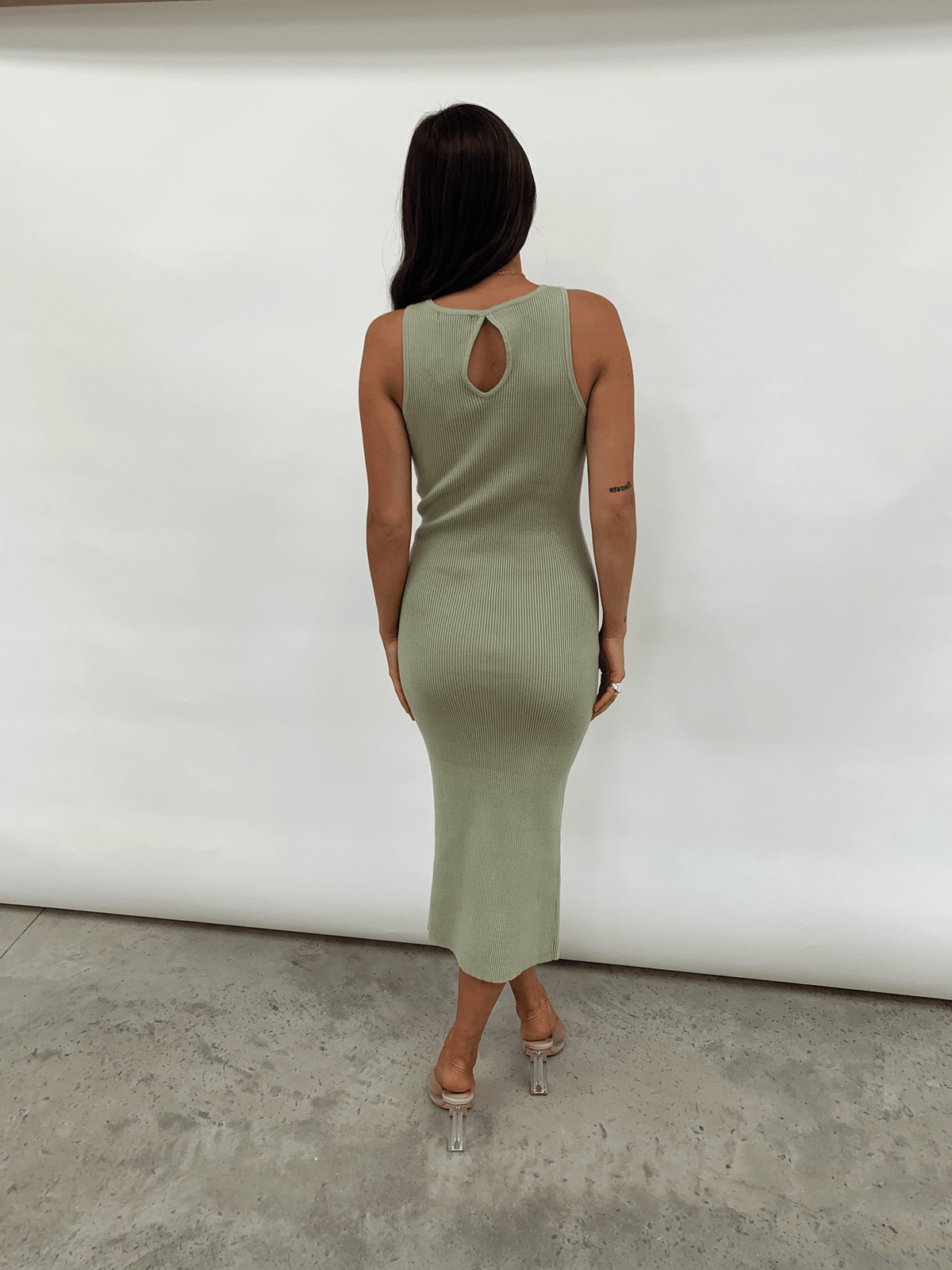 Billie Ribbed Racer Midi Dress - Olive