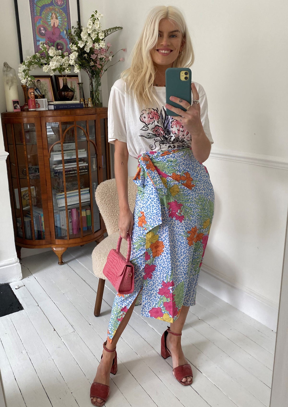 Tropical Leopard Midi Wrap Skirt in multicolour