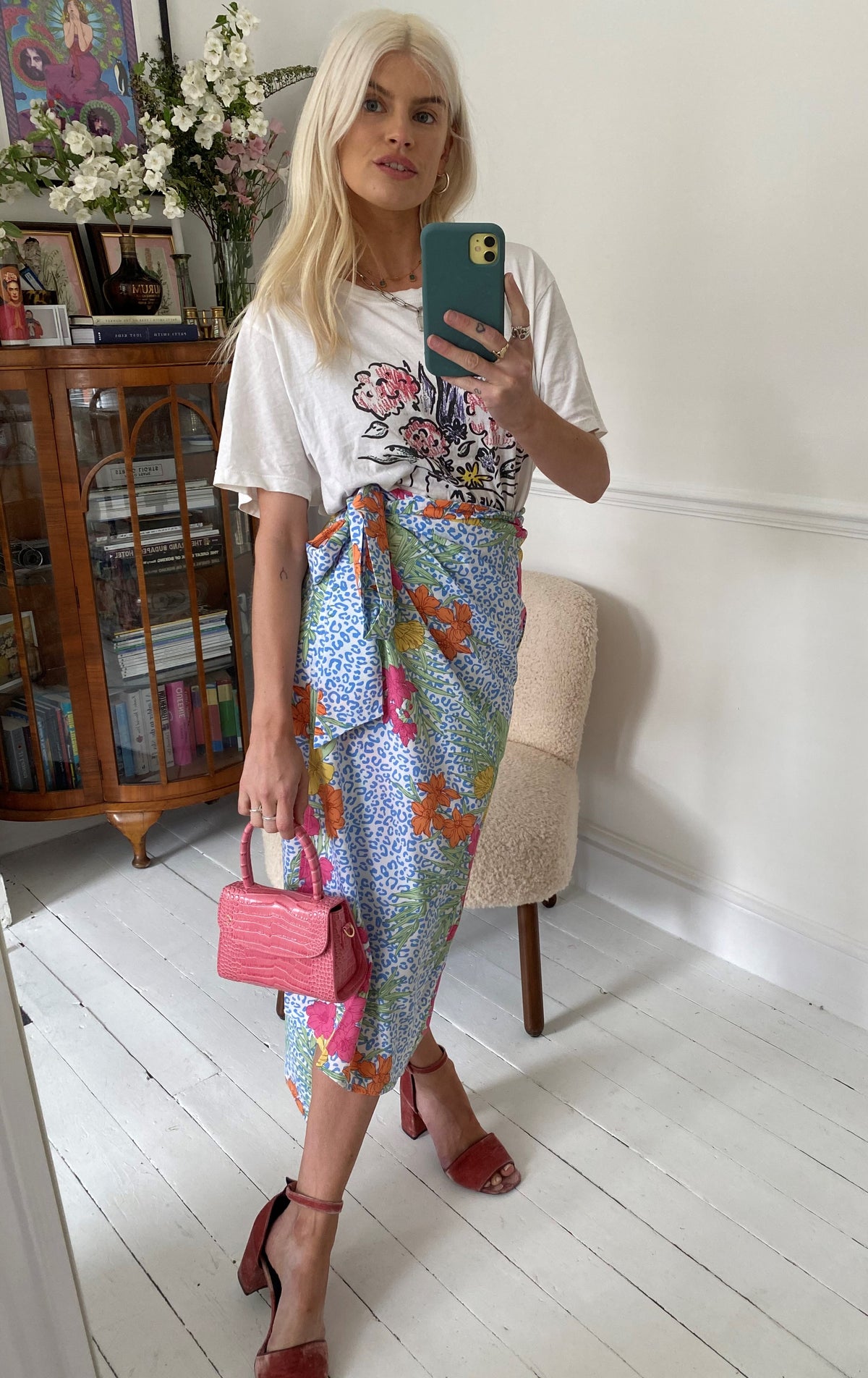 Tropical Leopard Midi Wrap Skirt in multicolour