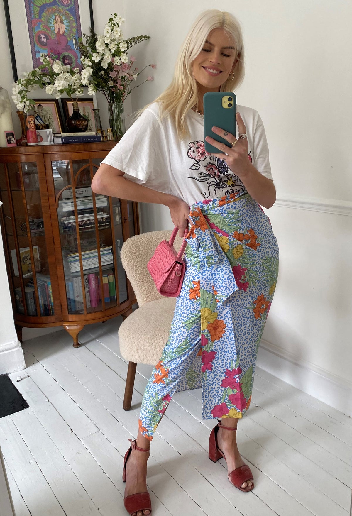 Tropical Leopard Midi Wrap Skirt in multicolour