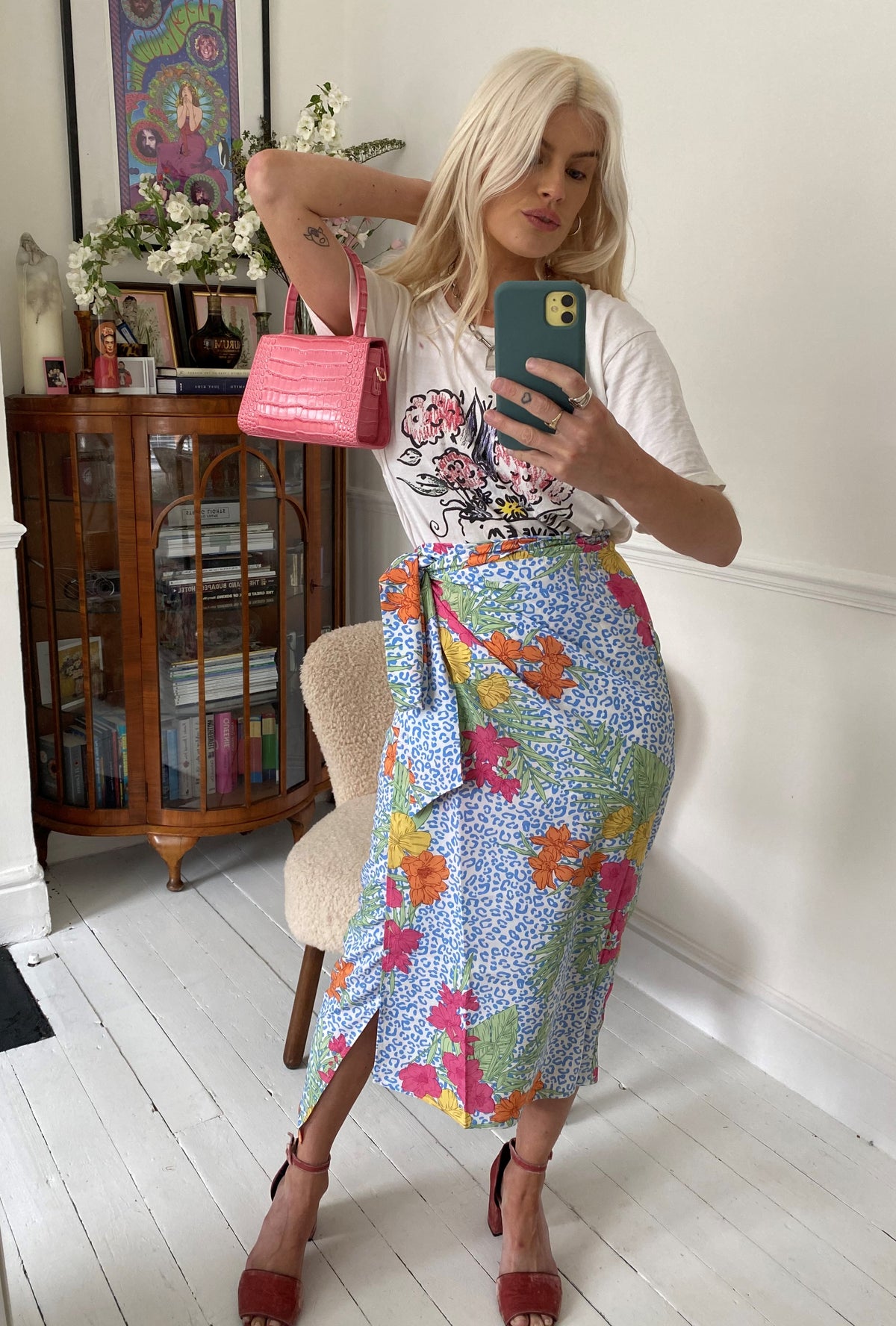 Tropical Leopard Midi Wrap Skirt in multicolour