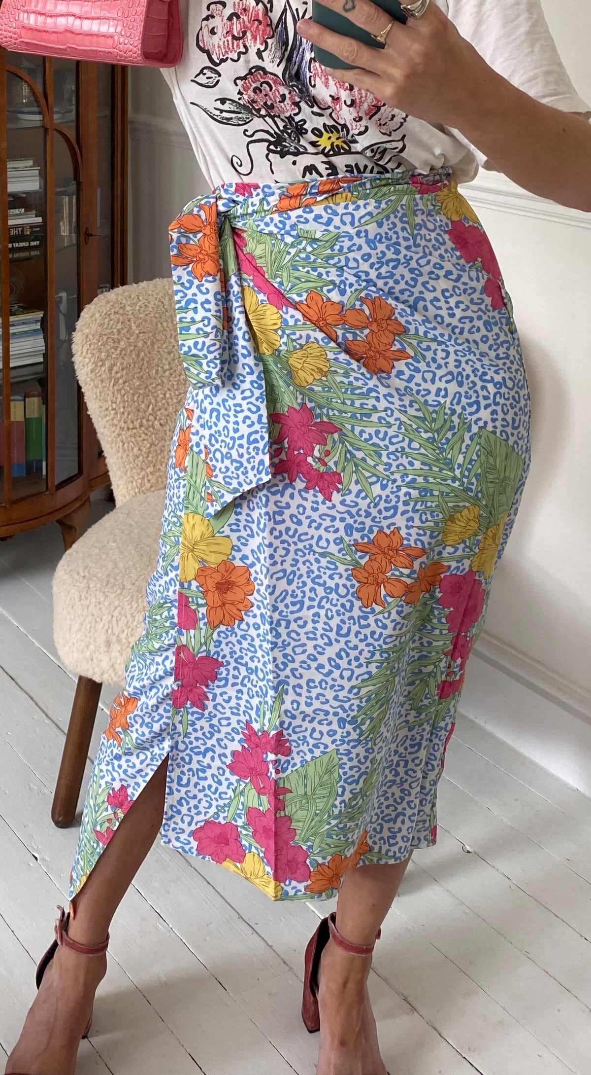 Tropical Leopard Midi Wrap Skirt in multicolour