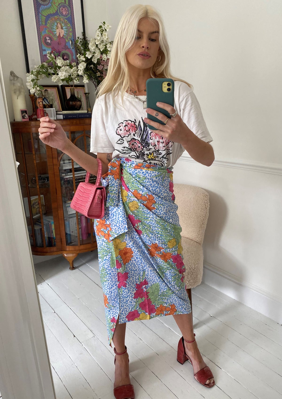 Tropical Leopard Midi Wrap Skirt in multicolour