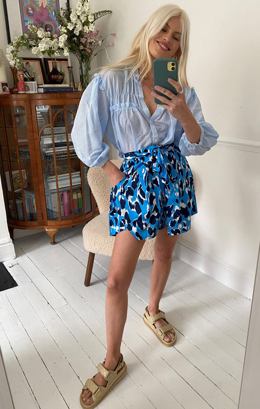 Leopard High Waisted Shorts in Blue