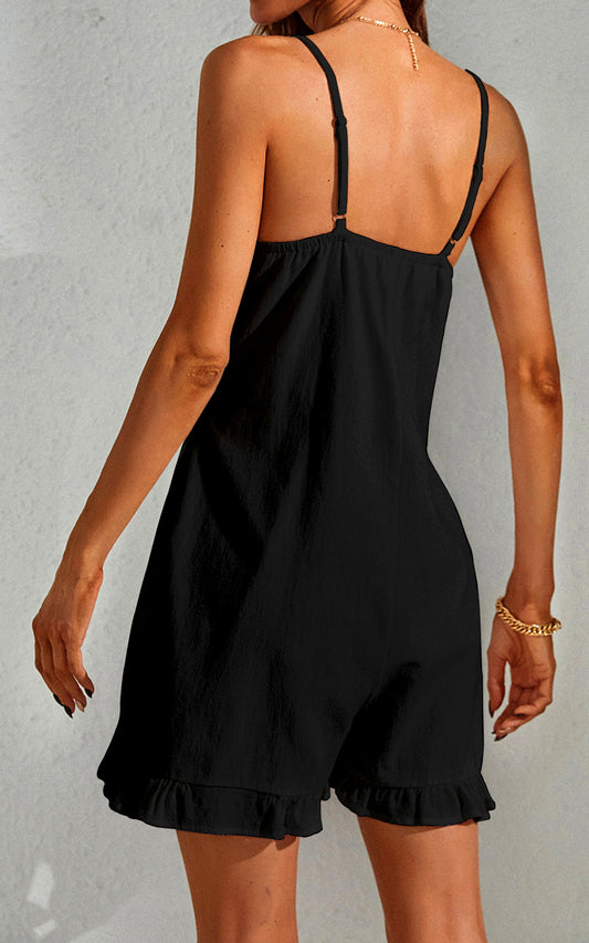 Playsuit With Frill Detail In Black