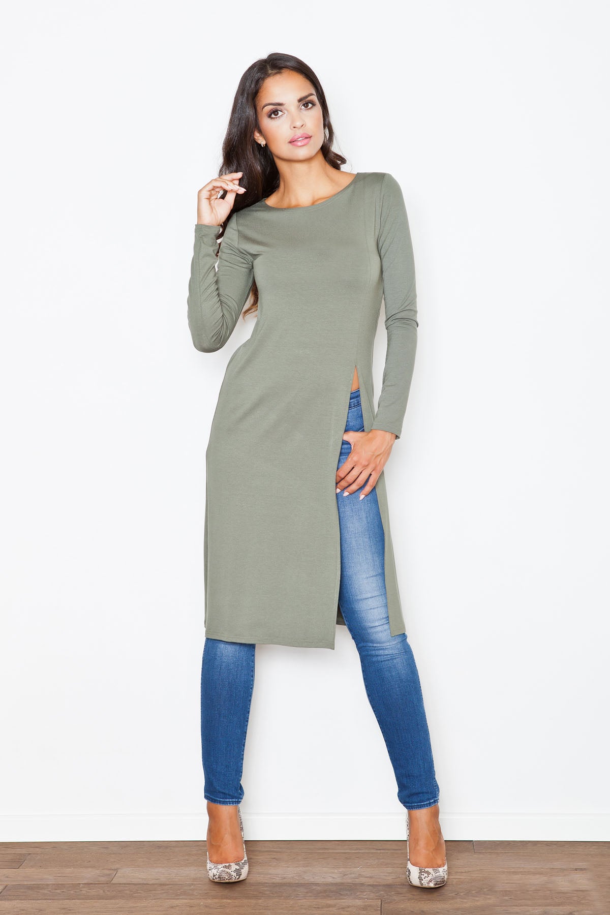 Olive Green Long Side Split Tunic