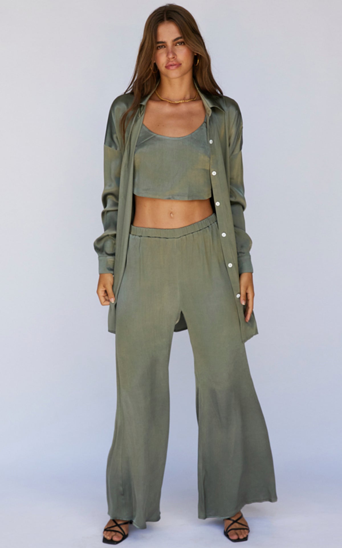 Khaki Satin Shirt
