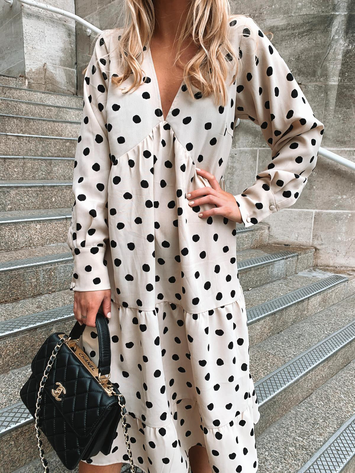 Dotty Day Dress - Beige Polka Dot