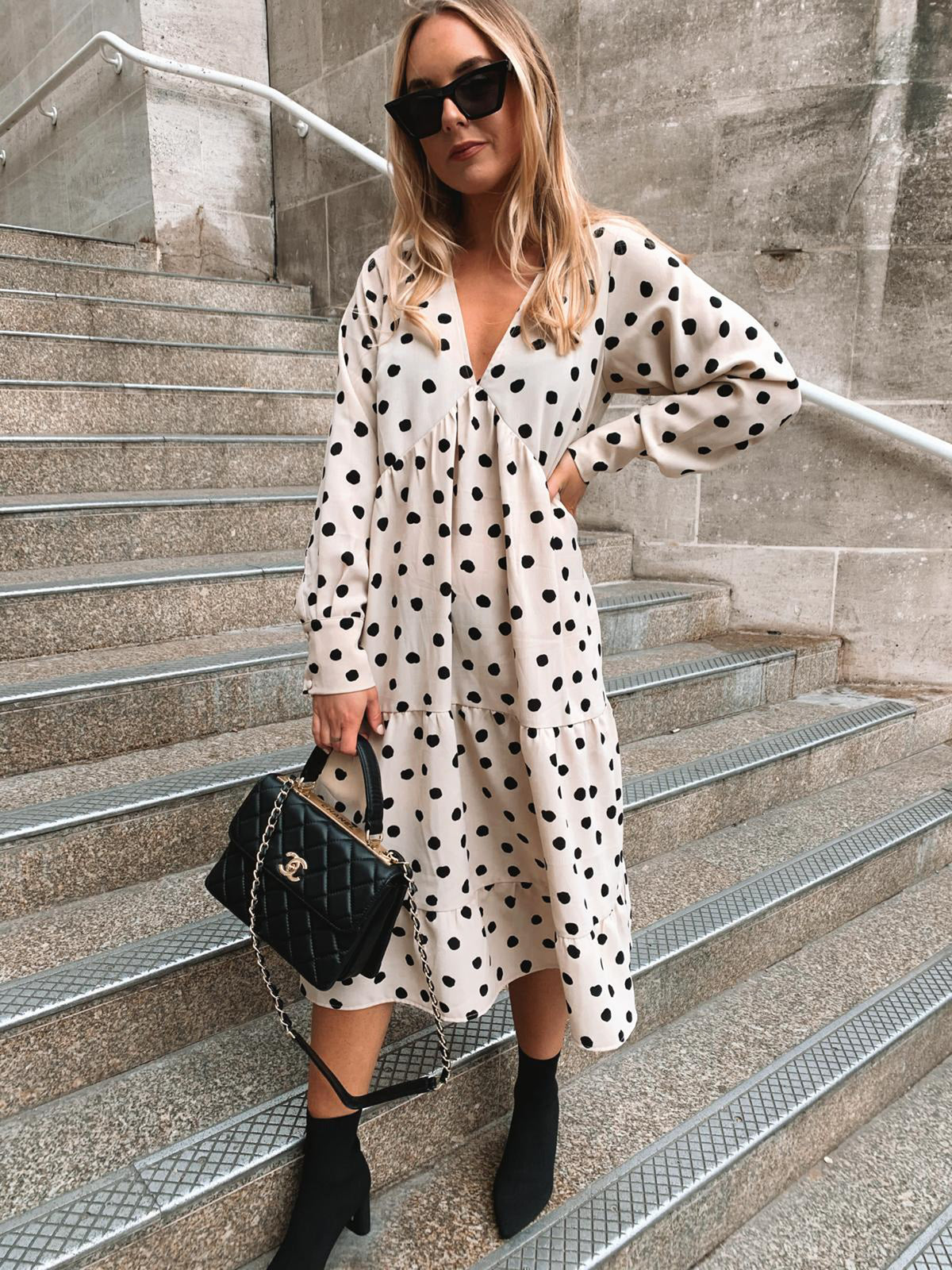 Dotty Day Dress - Beige Polka Dot
