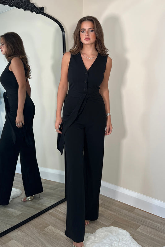 Trisha Tailored Waistcoat Jumpsuit Black