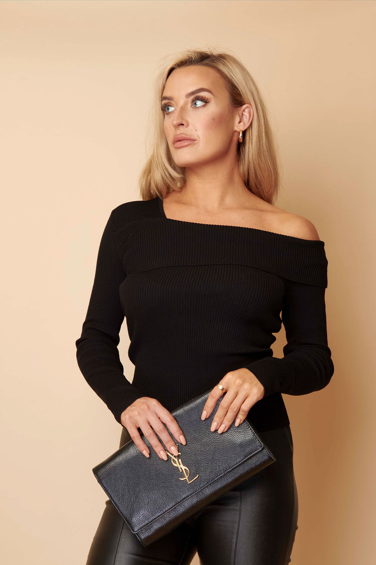 Bryony Asymmetric Black Long Sleeve Knitted Top