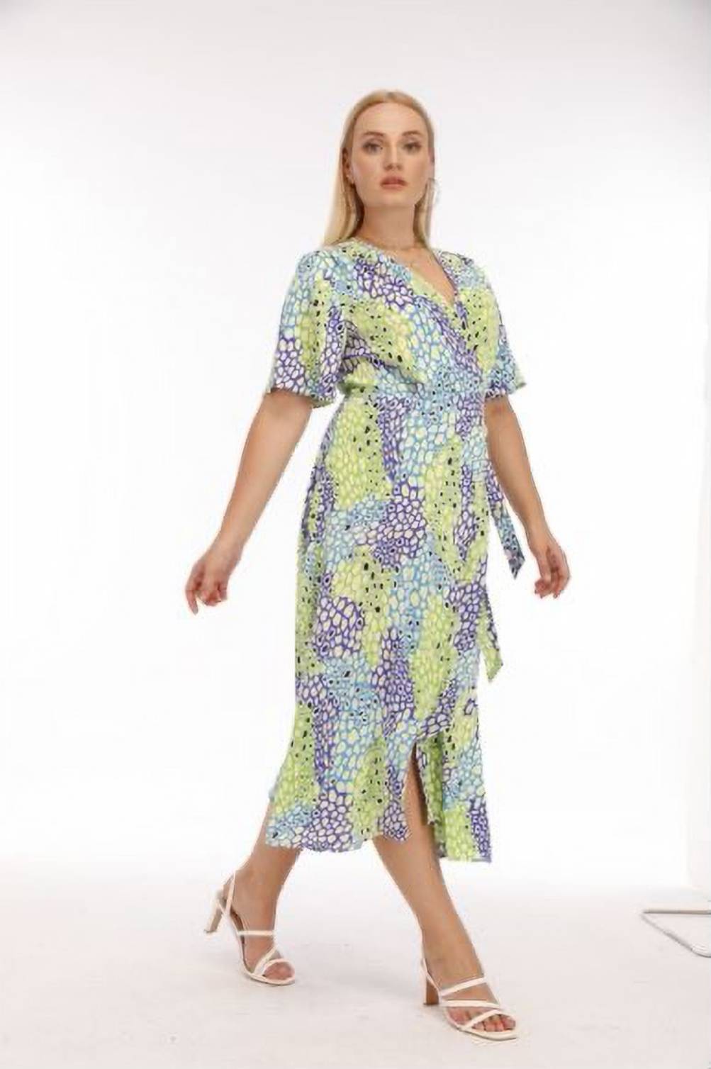 Plus Size Mixed colour leopard print bardot wrap dress