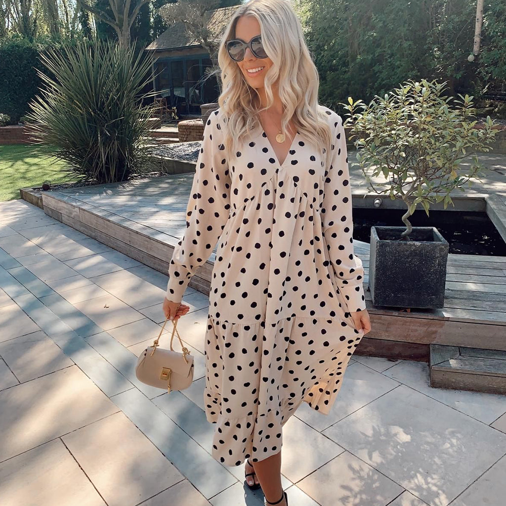 Dotty Day Dress - Beige Polka Dot