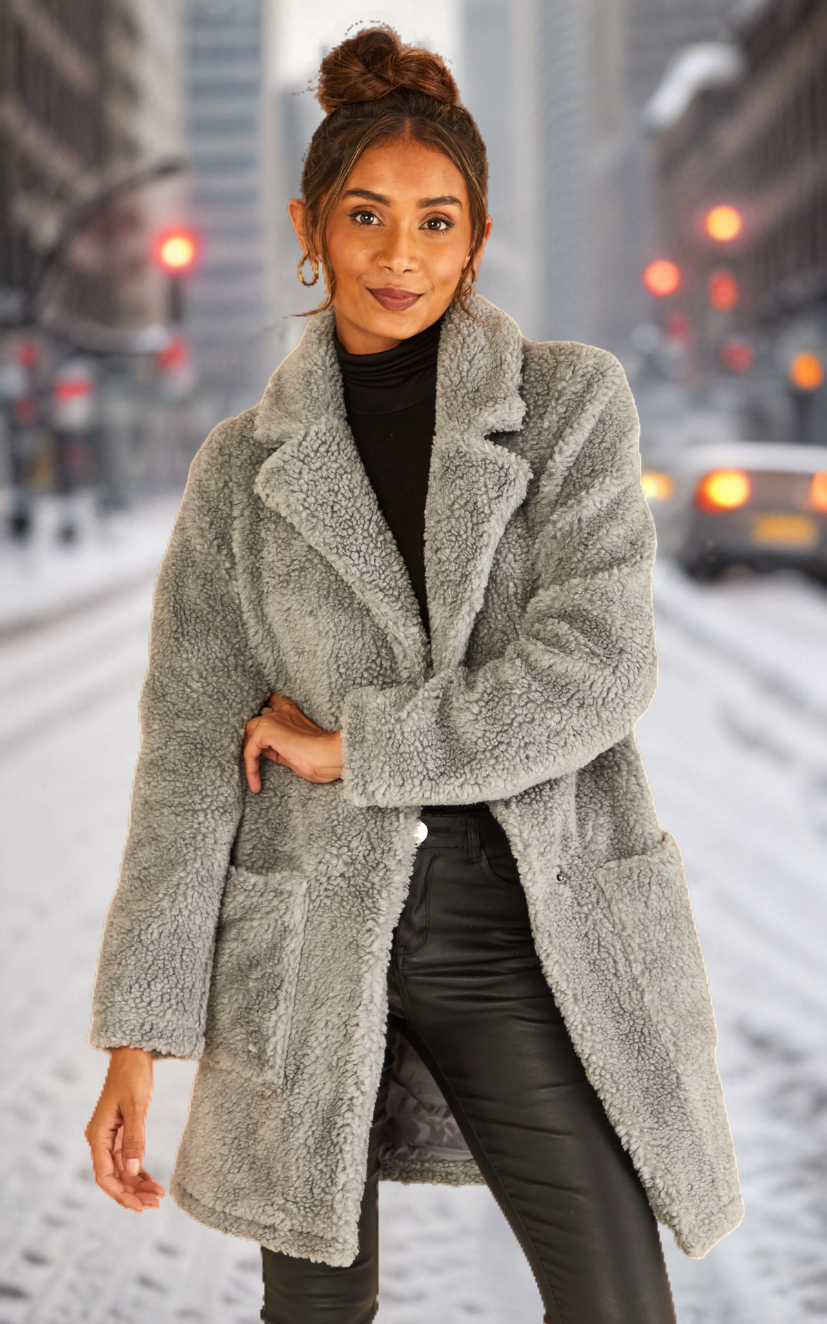 Jacqueline Silver Oversized Borg Teddy Coat