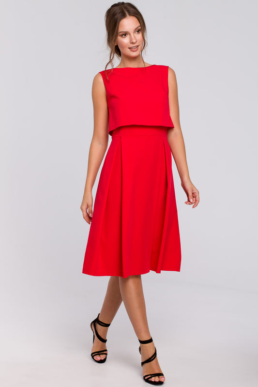 Fit Flare Dress with Open Back in Red