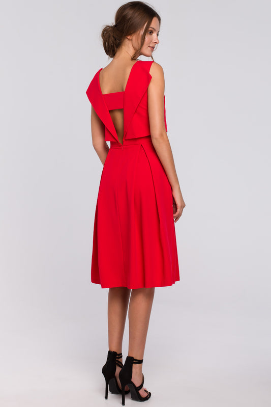 Fit Flare Dress with Open Back in Red