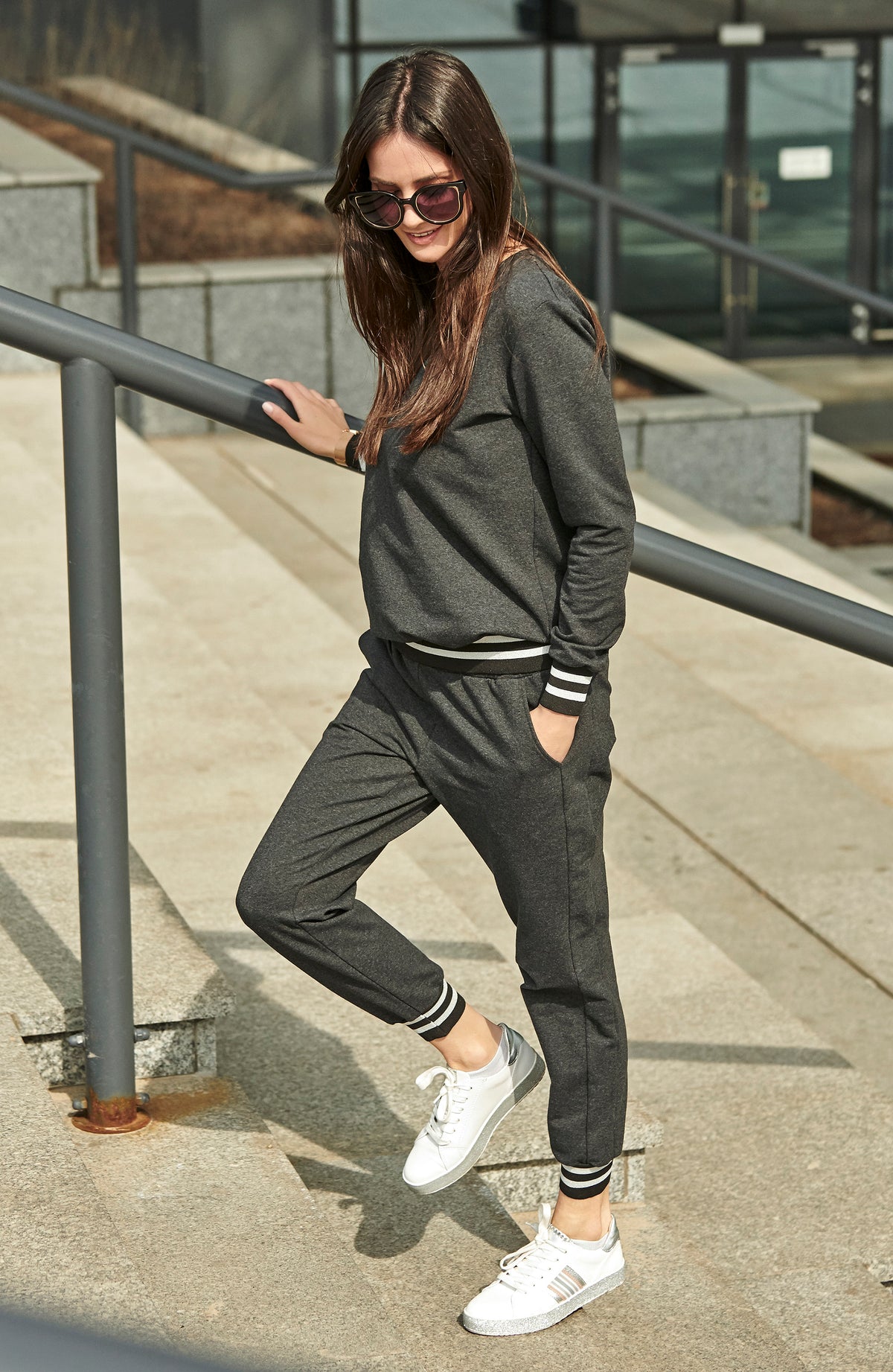 Dark Grey Trousers & Sweatshirt Co-ord with Stripes