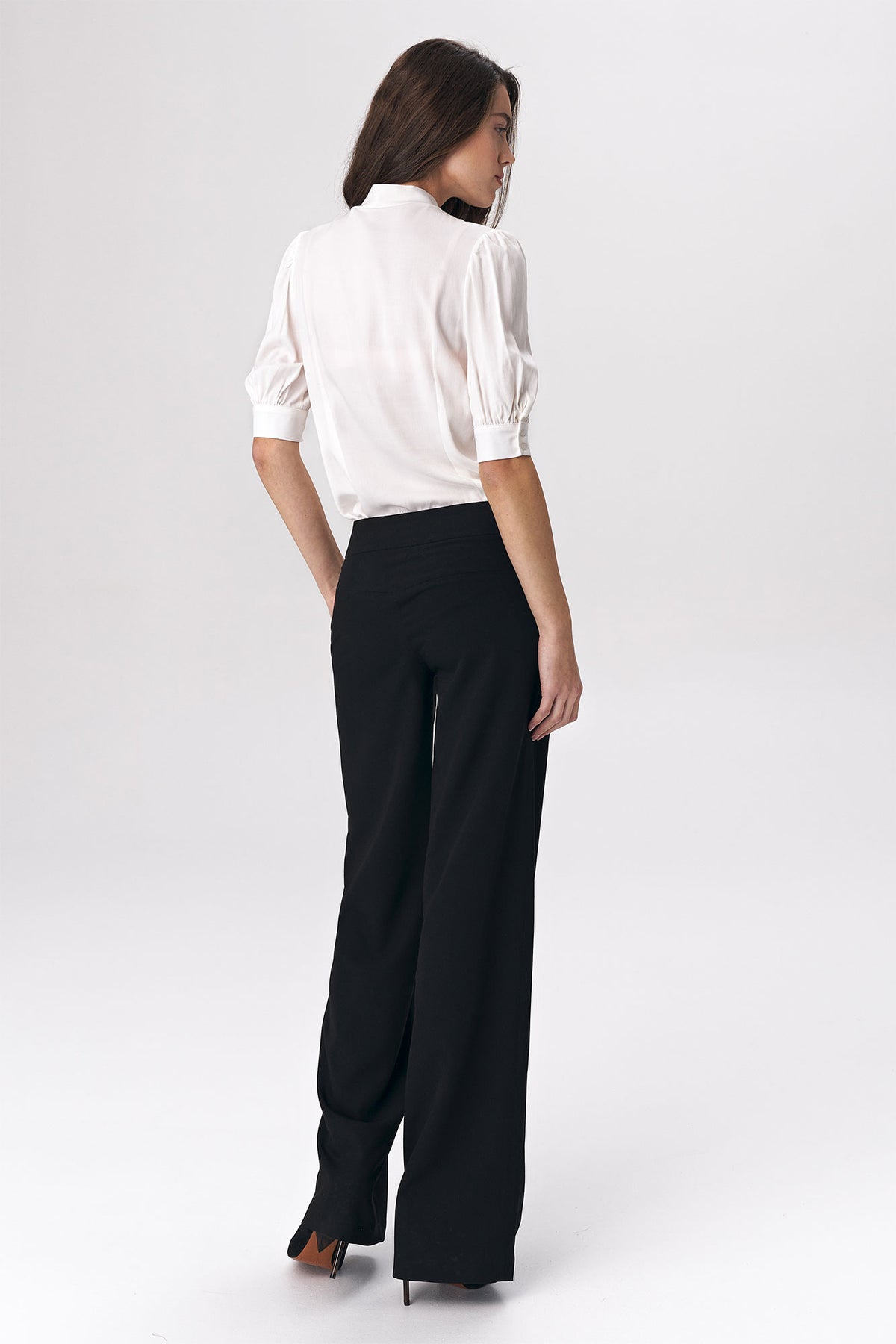 Wide Leg Office Trousers with Pockets in Black