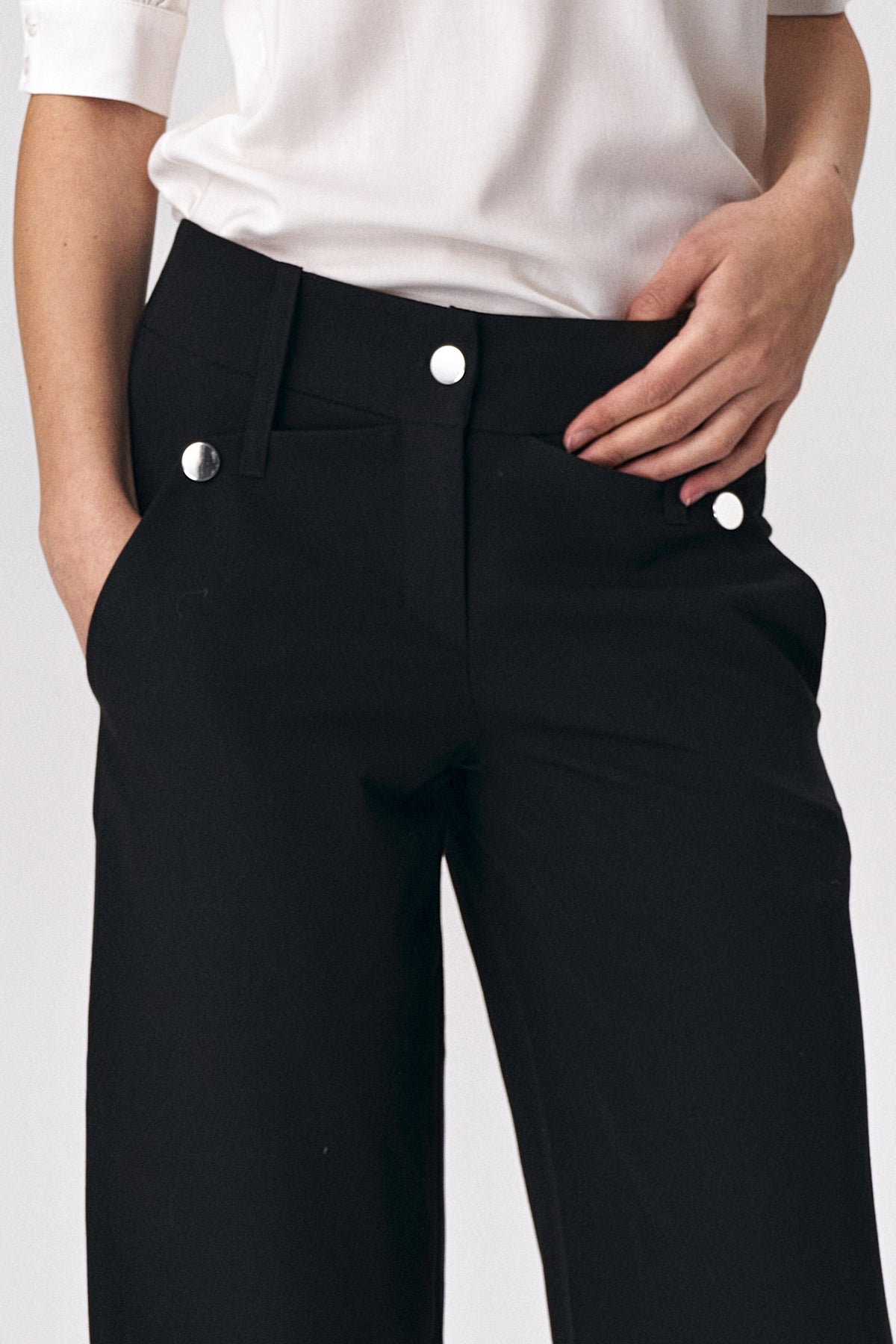 Wide Leg Office Trousers with Pockets in Black
