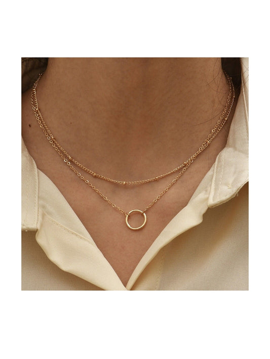 Double Dainty gold circle choker necklace