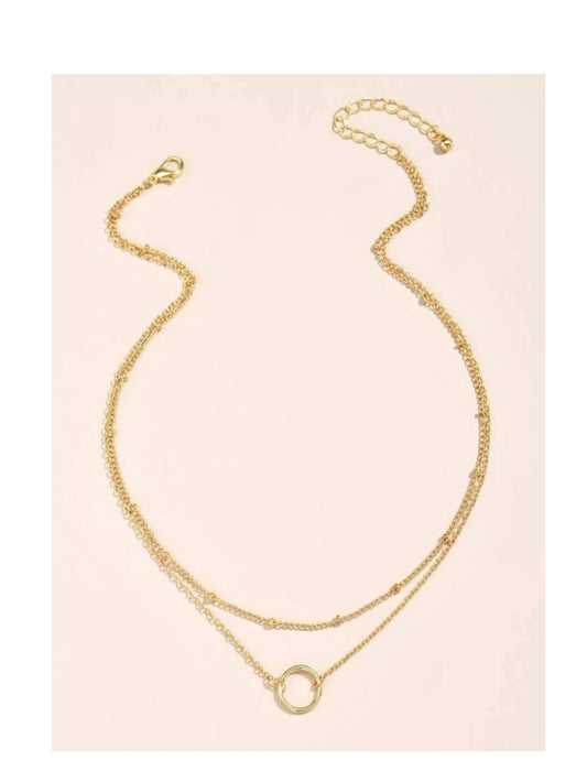 Double Dainty gold circle choker necklace