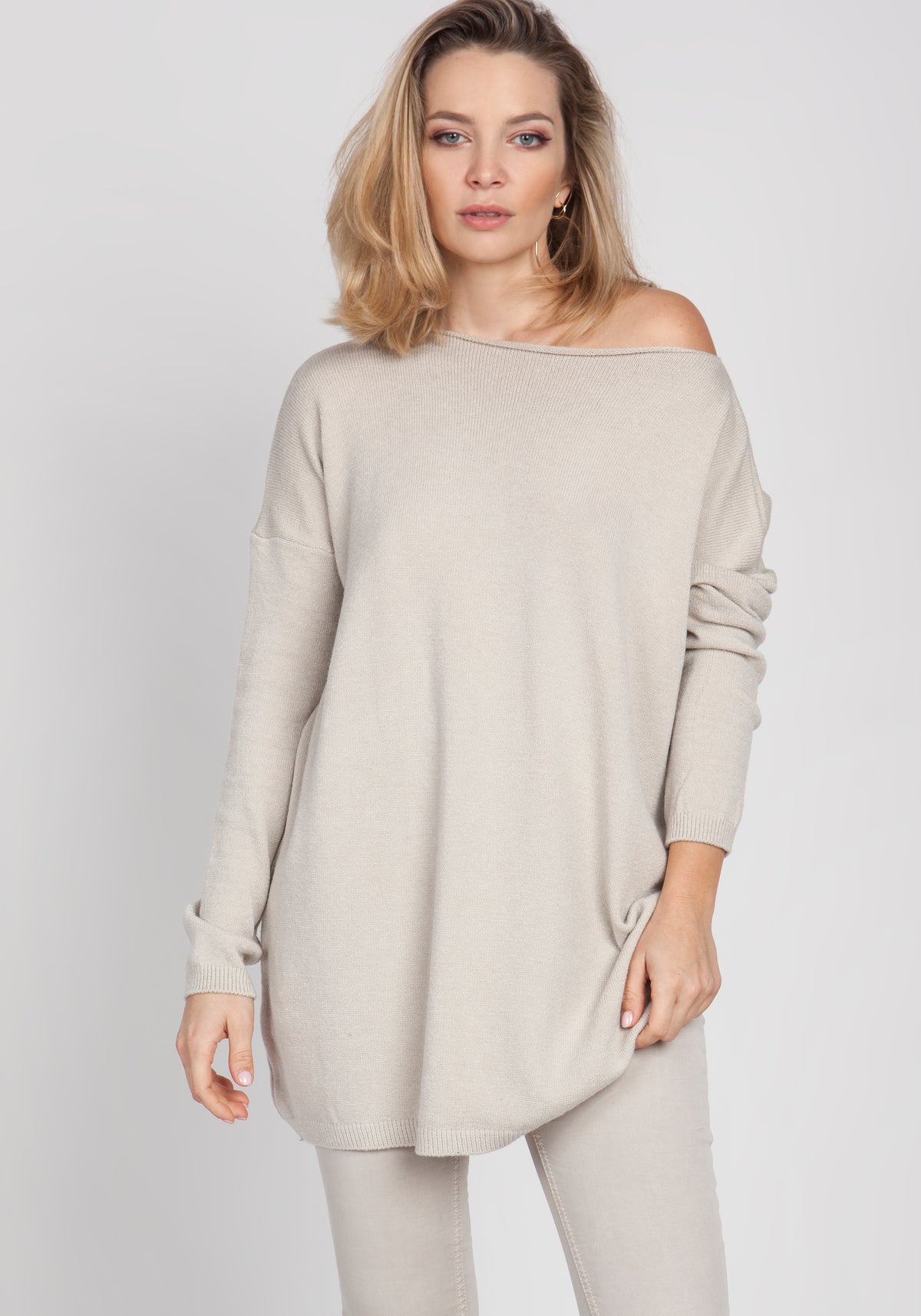 Oversized Jumper with Loose Neckline in Beige